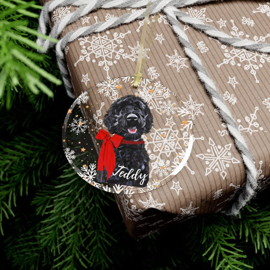 Black Goldendoodle Ornament With Dogs Name | Glass | Red Bow ywd4kc-br.myshopify.com