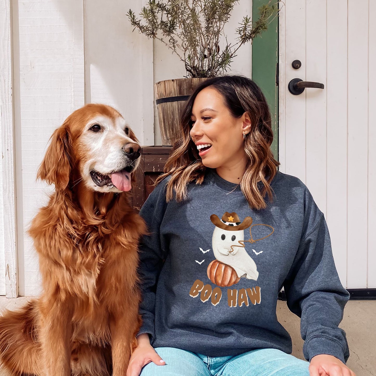 Boo Haw Western Ghost And Pumpkin Sweatshirt ywd4kc-br.myshopify.com