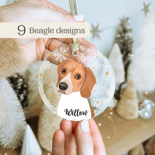 Christmas Beagle Ornament | Snowflakes and Stars ywd4kc-br.myshopify.com
