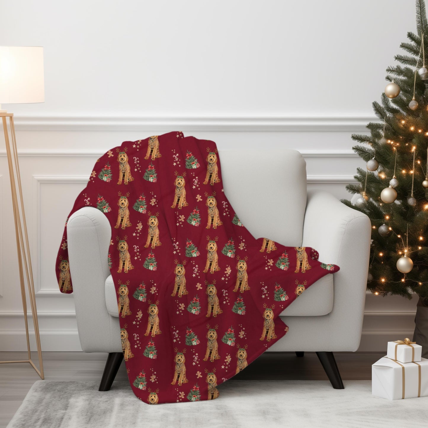 Christmas Goldendoodle Blanket, Throw Blanket, golden doodle gift, grandma gift, doodle mom xmas gift throw blanket, dad gift, doodle puppy ywd4kc-br.myshopify.com