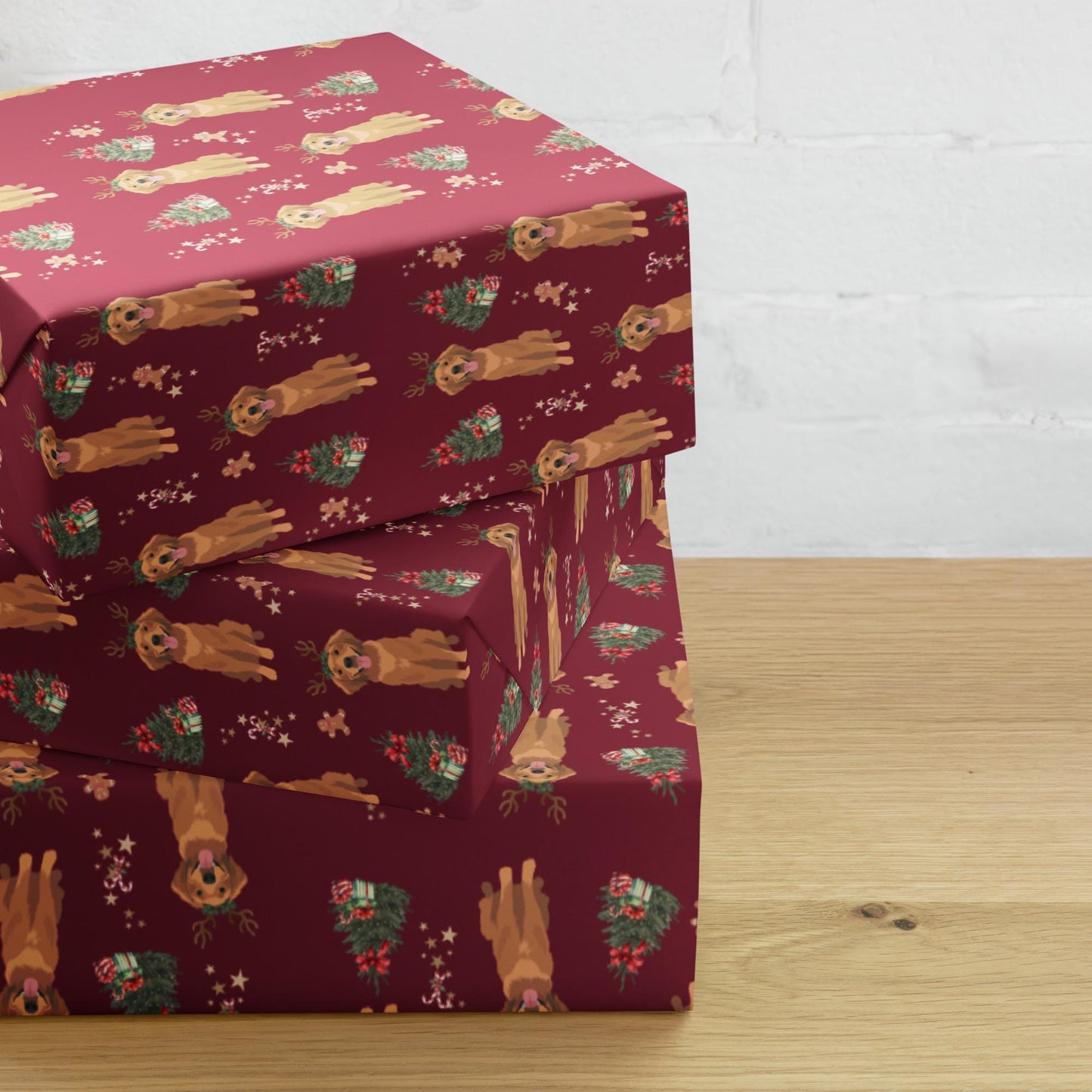 Christmas Red Golden Retriever Wrapping Paper Sheets, golden dog xmas gift, dog owner gift, stocking stuffer, xmas festive gift ywd4kc-br.myshopify.com
