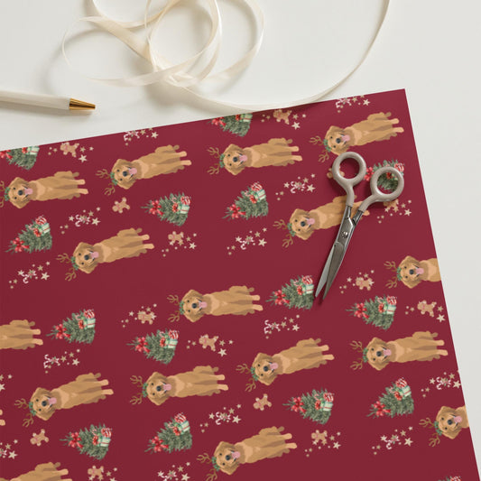Christmas Red Golden Retriever Wrapping Paper Sheets, golden dog xmas gift, dog owner gift, stocking stuffer, xmas festive gift ywd4kc-br.myshopify.com