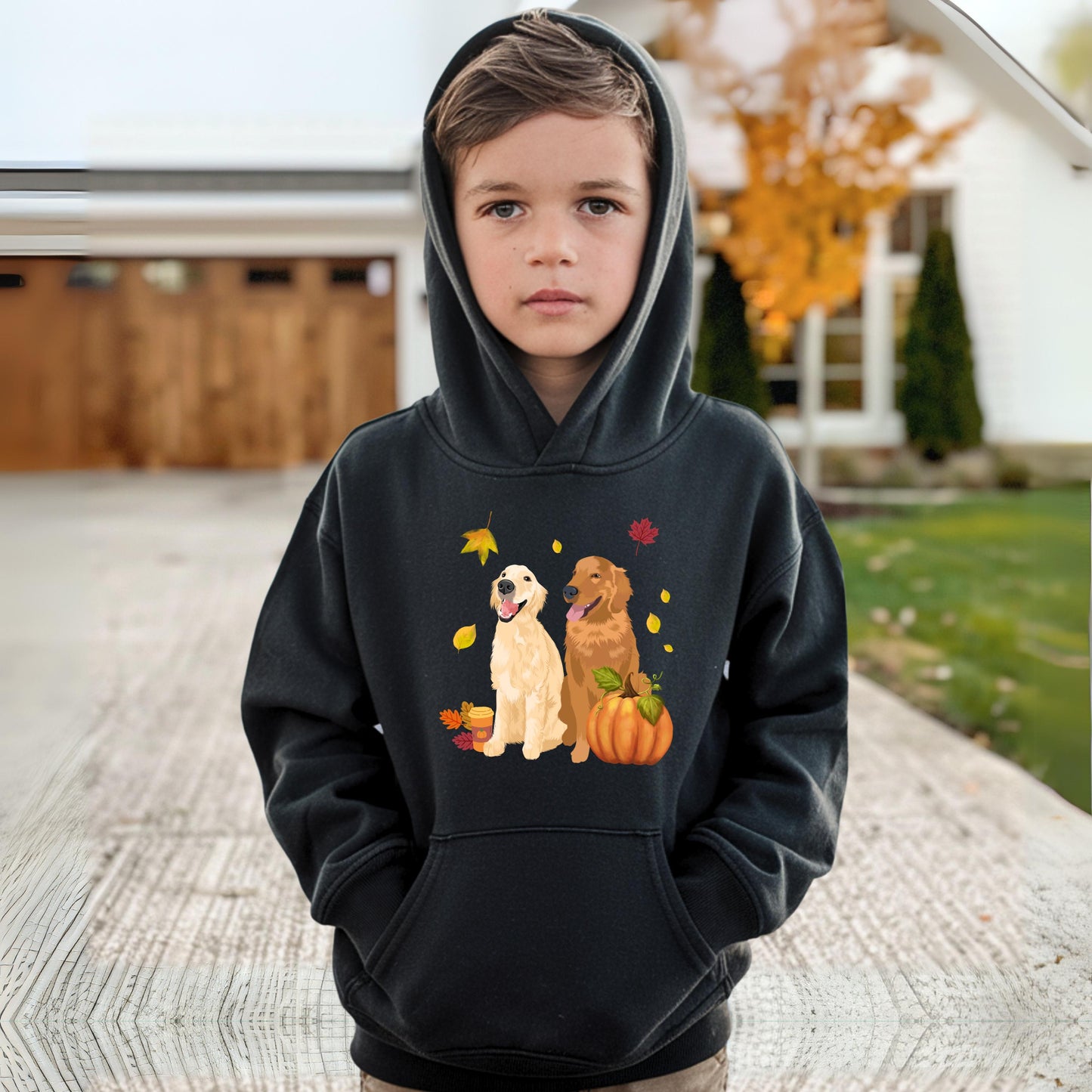 Fall Pumpkin Golden Retriever Kids Hoodie, boy golden dog gift, kids Halloween costume, niece birthday shirt, Thanksgiving gift ywd4kc-br.myshopify.com