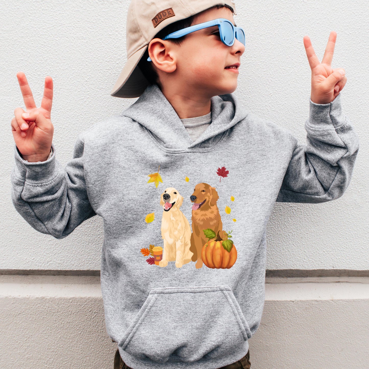 Fall Pumpkin Golden Retriever Kids Hoodie, boy golden dog gift, kids Halloween costume, niece birthday shirt, Thanksgiving gift ywd4kc-br.myshopify.com