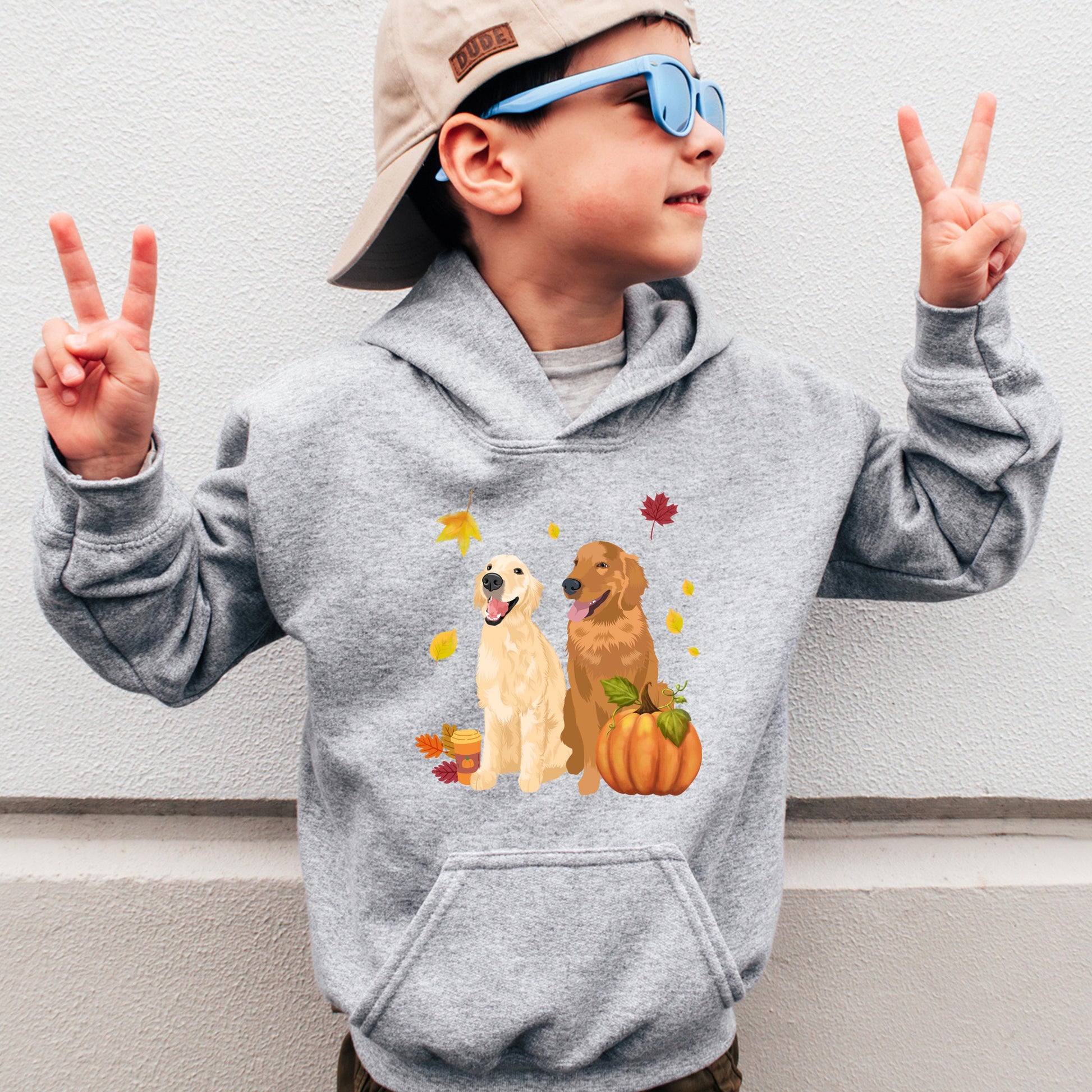 Fall Pumpkin Golden Retriever Kids Hoodie, boy golden dog gift, kids Halloween costume, niece birthday shirt, Thanksgiving gift ywd4kc-br.myshopify.com