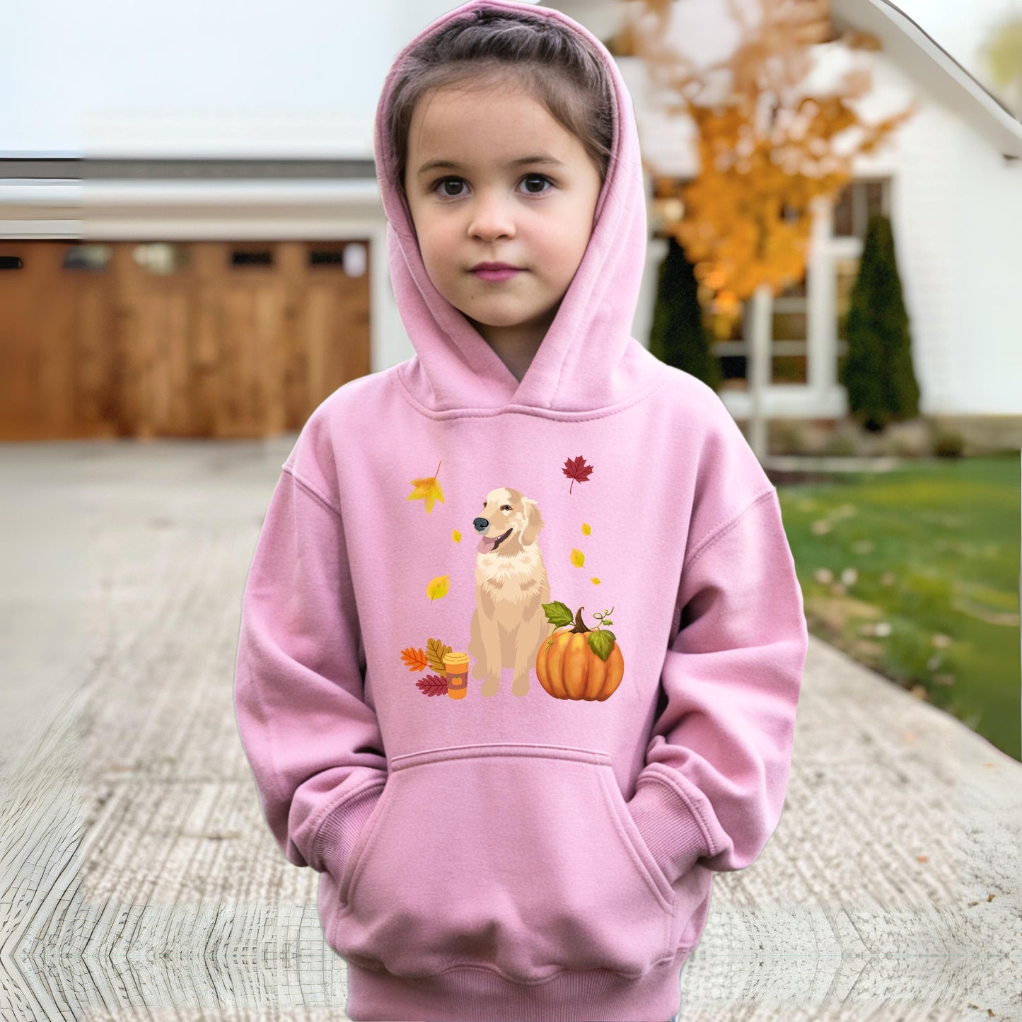 Fall Pumpkin Golden Retriever Kids Hoodie, boy golden dog gift, kids Halloween costume, niece birthday shirt, Thanksgiving gift ywd4kc-br.myshopify.com