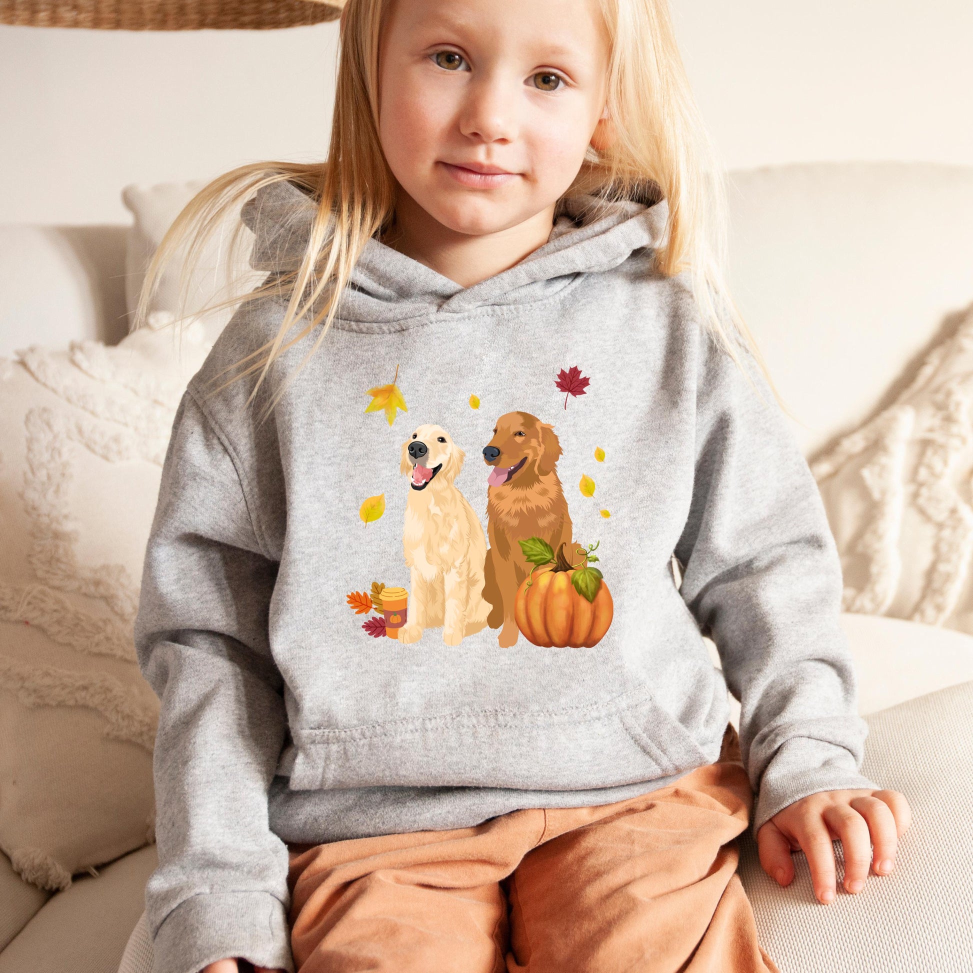 Fall Pumpkin Golden Retriever Kids Hoodie, boy golden dog gift, kids Halloween costume, niece birthday shirt, Thanksgiving gift ywd4kc-br.myshopify.com