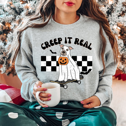 Ghost Pitbull Halloween Sweatshirt "Creep It Real" ywd4kc-br.myshopify.com