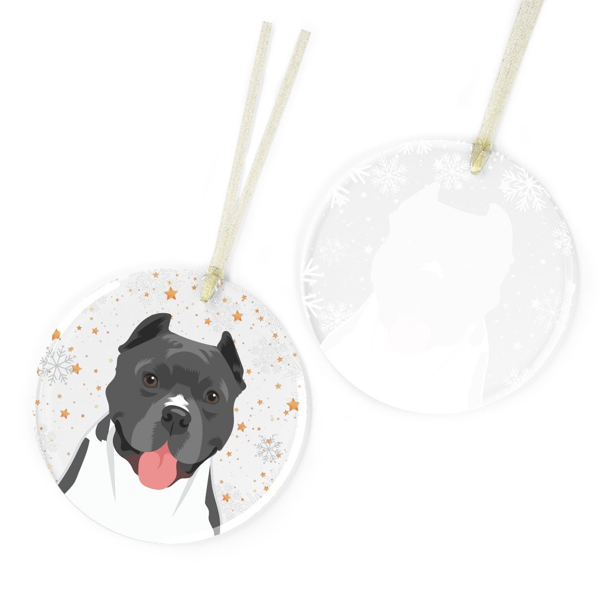 Gray & White Pitbull Ornament | Glass | Add Dogs Name ywd4kc-br.myshopify.com