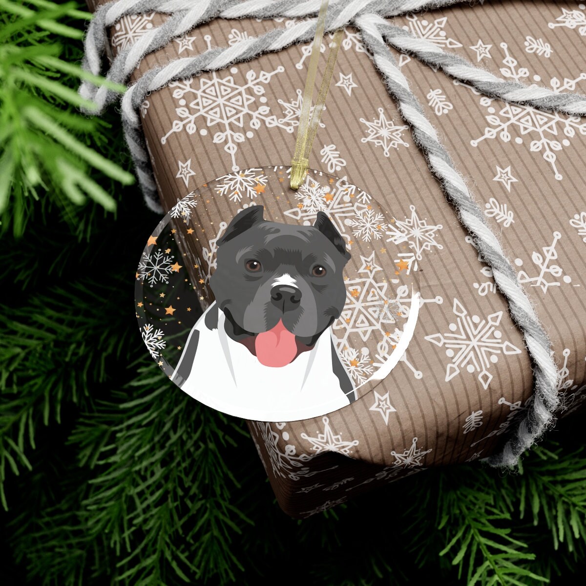 Gray & White Pitbull Ornament | Glass | Add Dogs Name ywd4kc-br.myshopify.com