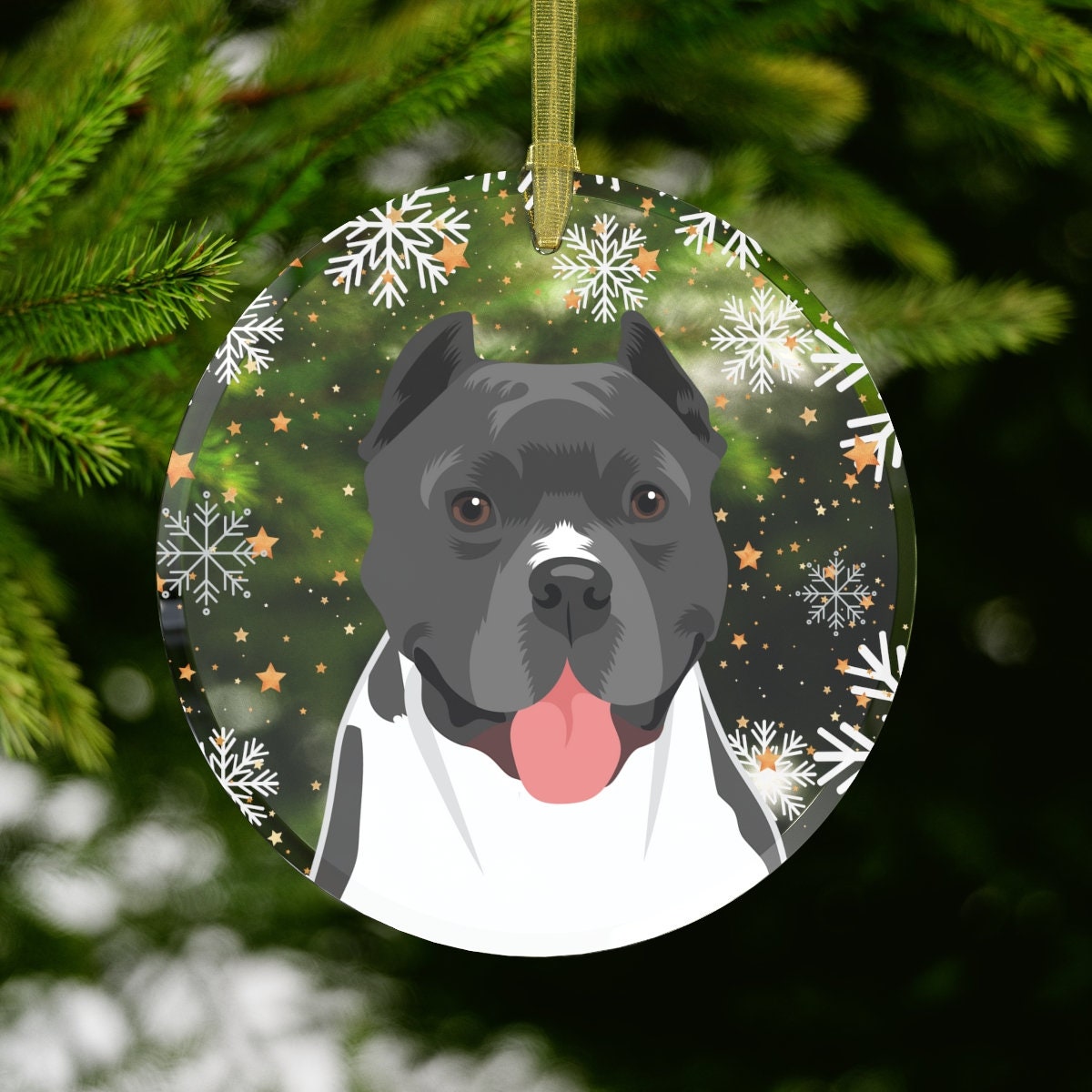 Gray & White Pitbull Ornament | Glass | Add Dogs Name ywd4kc-br.myshopify.com