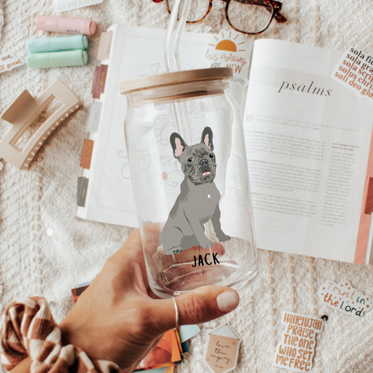 Personalized French Bulldog Tumbler Glass ywd4kc-br.myshopify.com