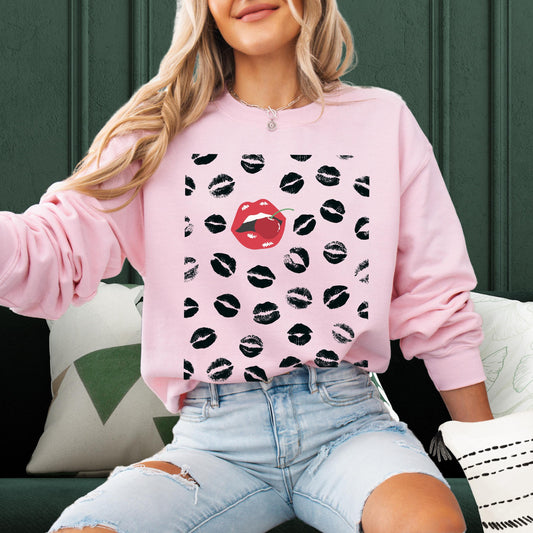 Red Cherry Lipstick Love Sweatshirt ywd4kc-br.myshopify.com