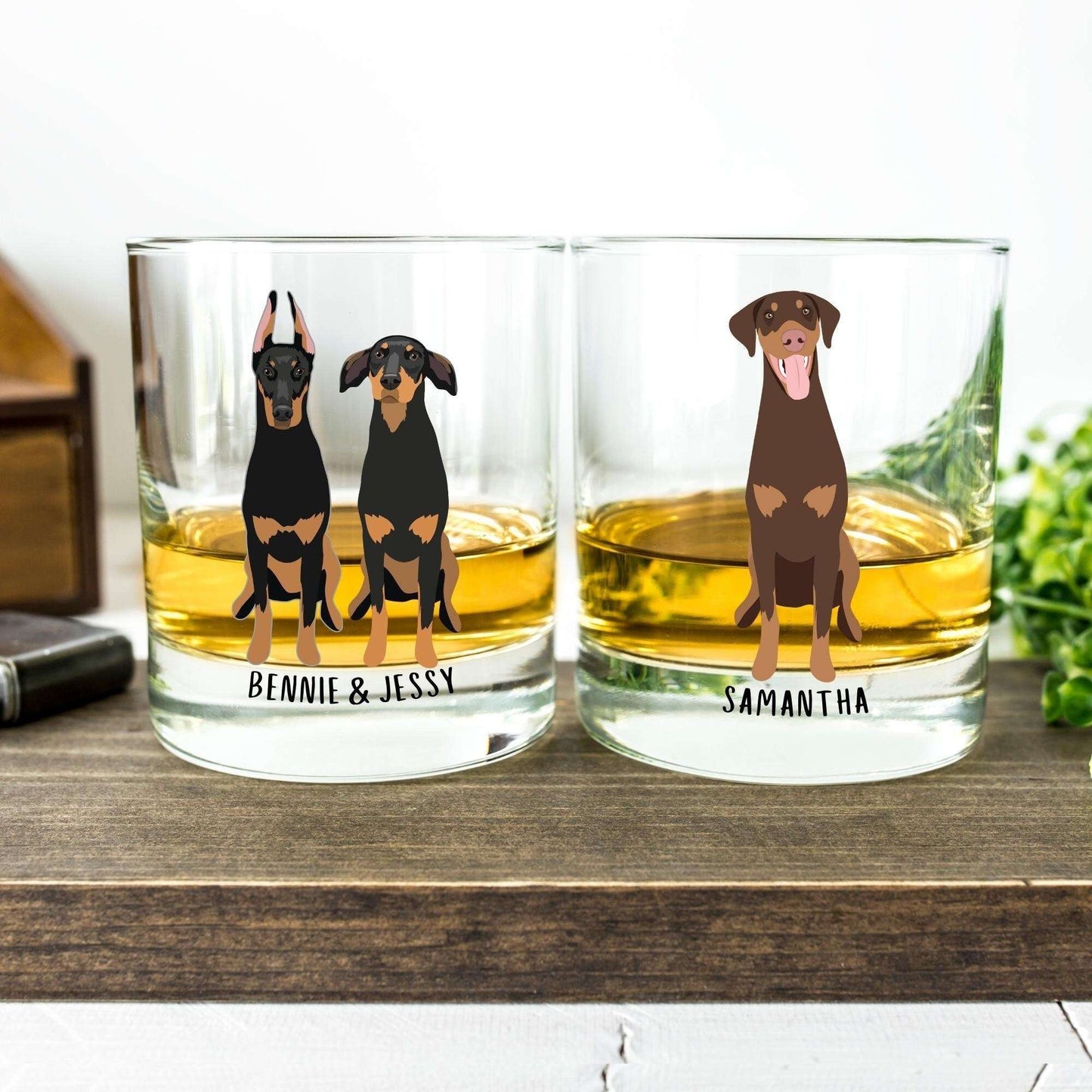 Doberman whiskey glass for dobbie dad gift