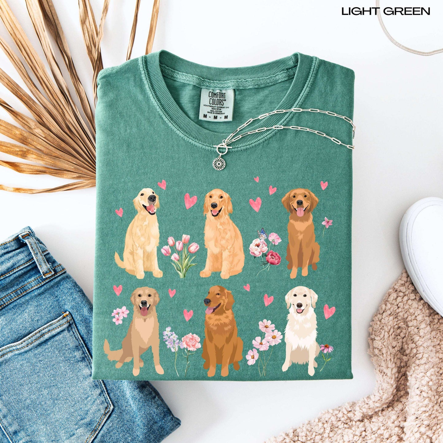 Pink Heart Golden Retriever Cottagecore Shirt, golden Retriever Valentine day, vday gift for her, golden dog gift, dog sweetheart t-shirt