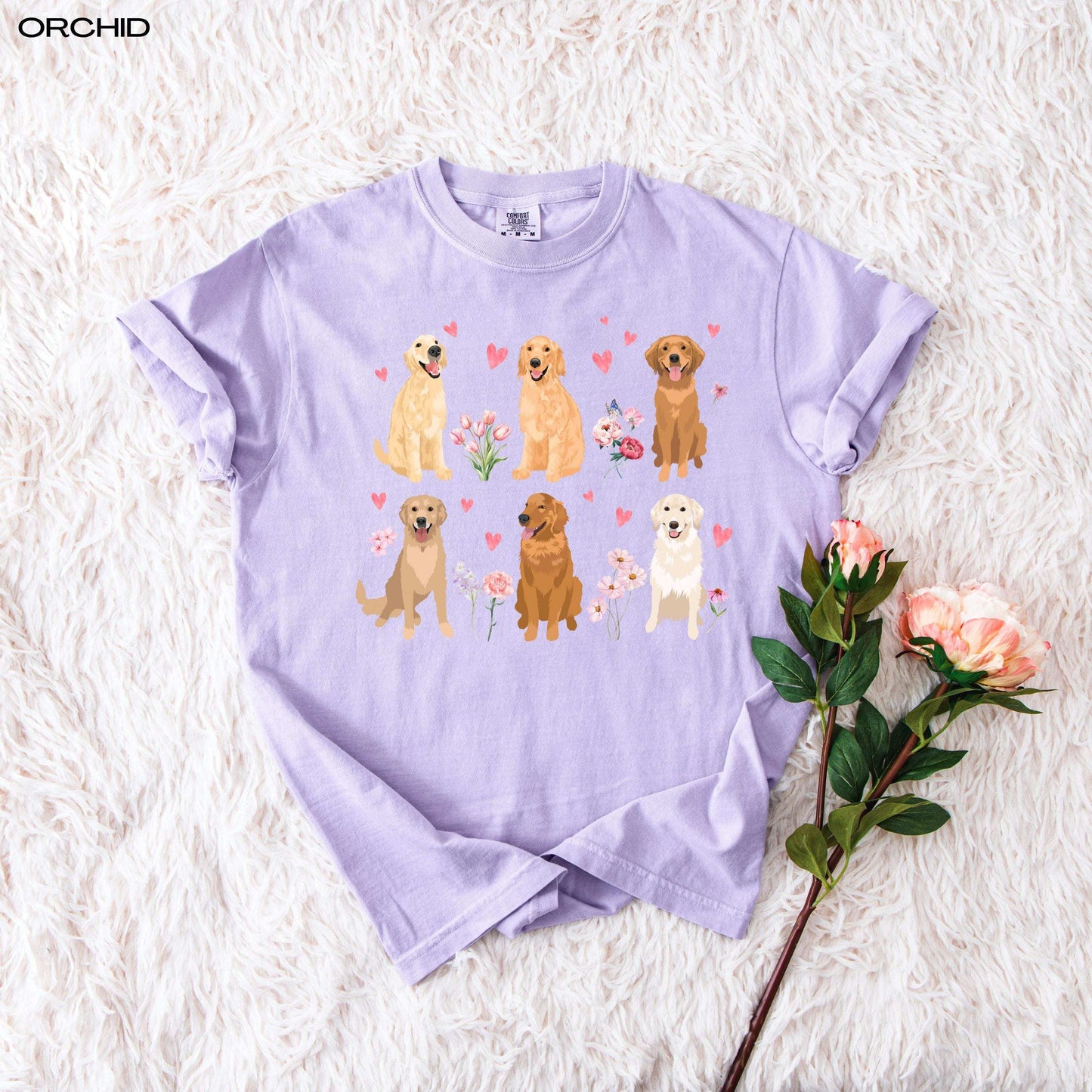Pink Heart Golden Retriever Cottagecore Shirt, golden Retriever Valentine day, vday gift for her, golden dog gift, dog sweetheart t-shirt