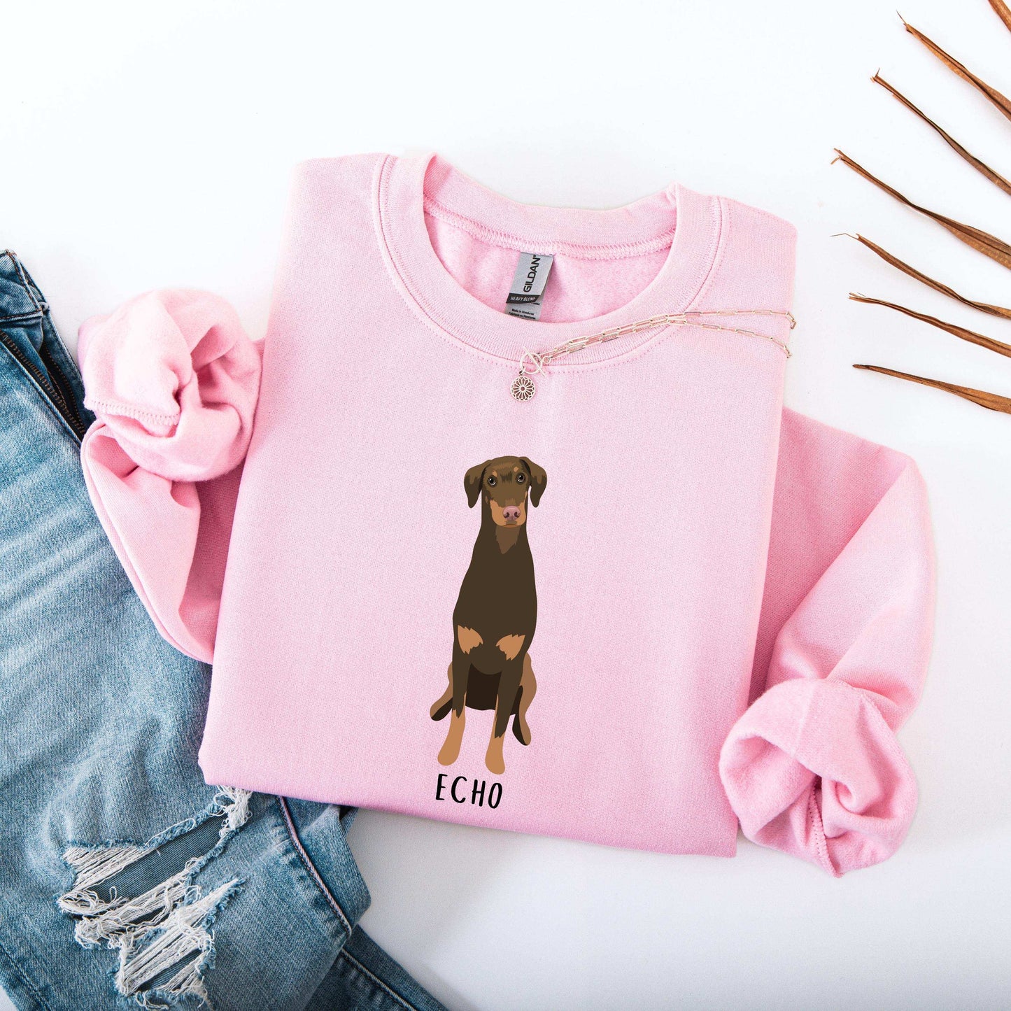 Name Doberman sweatshirt, brown doberman, doberman gifts, doberman dad shirt, natural ear doberman, dog christmas sweater, dog mom crewneck