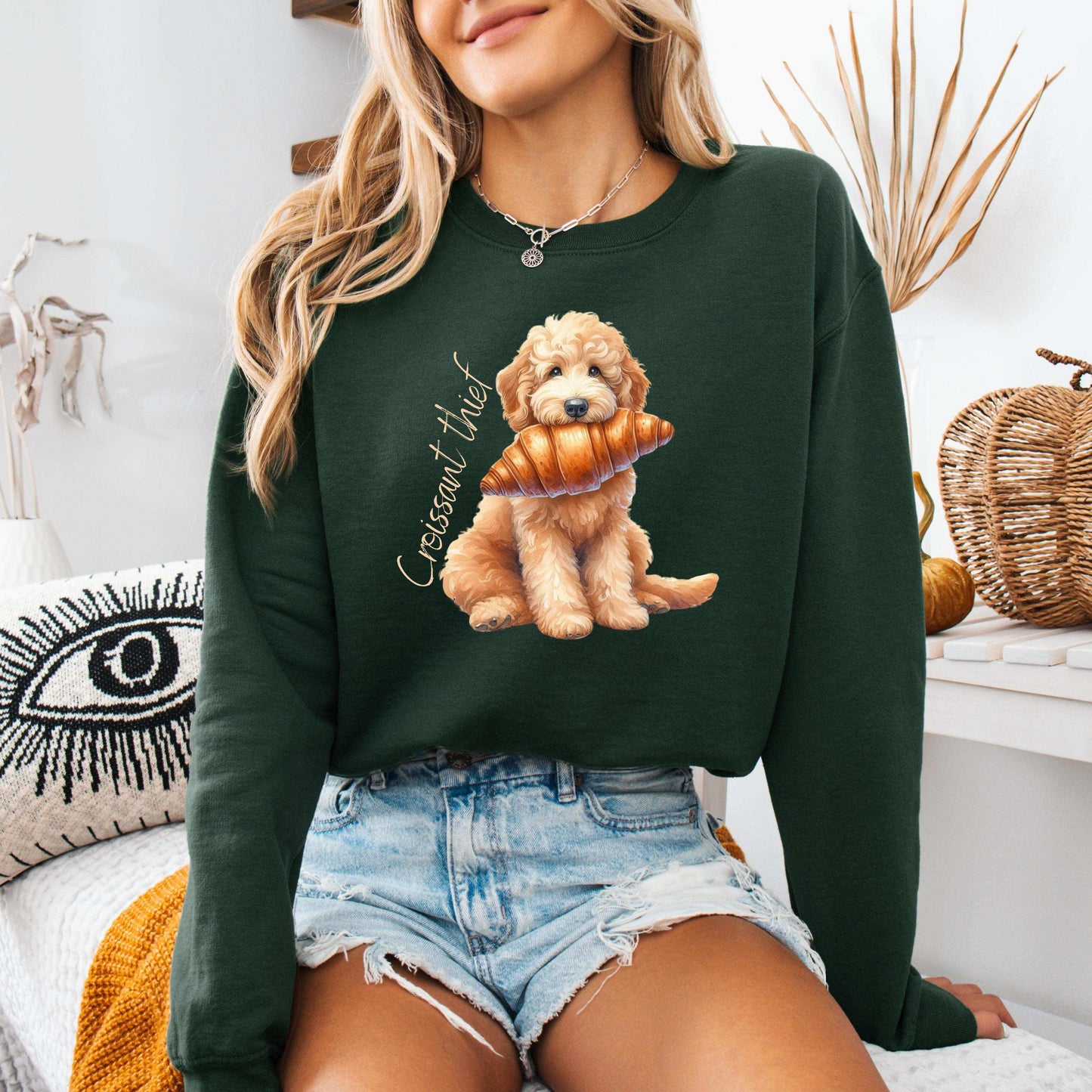 French Croissant Thief Goldendoodle Shirt, doodle gift, puppy sweatshirt, pet lover tee, dog owner gift, cutecore aesth, summer gift for her