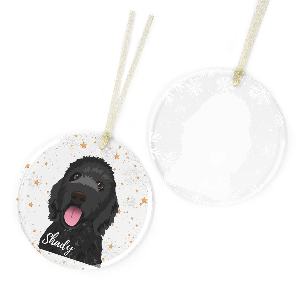 Glass black Golden doodle Christmas ornament, goldendoodle gifts, black cockapoo ornament, black cavapoo ornament, dogs first christmas gift