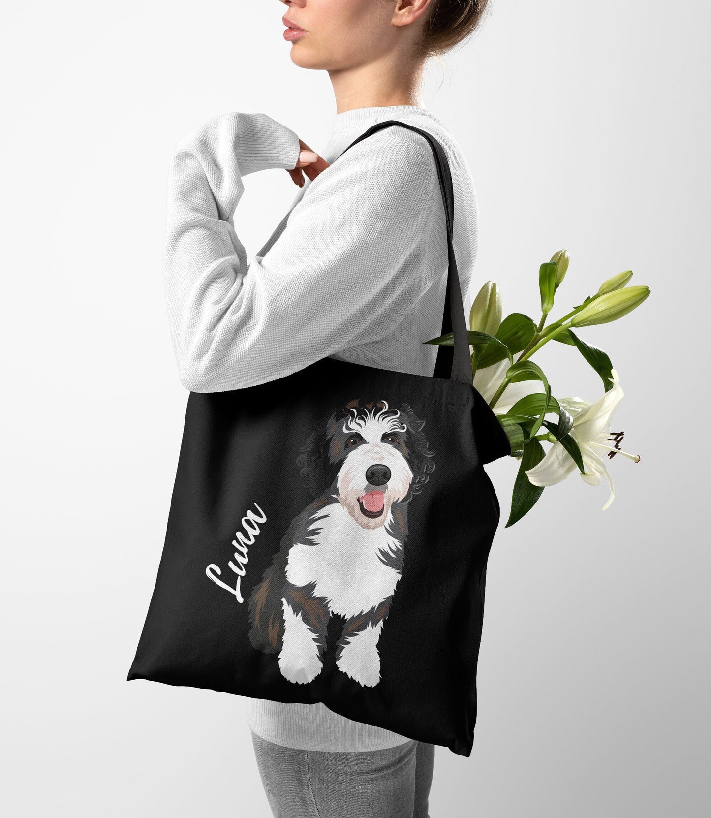 Bernedoodle tote bag, goldendoodle gifts, best friend birthday gift, doodle mom gift, dog lover bag, labradoodle, sheepadoodle, doodle lover