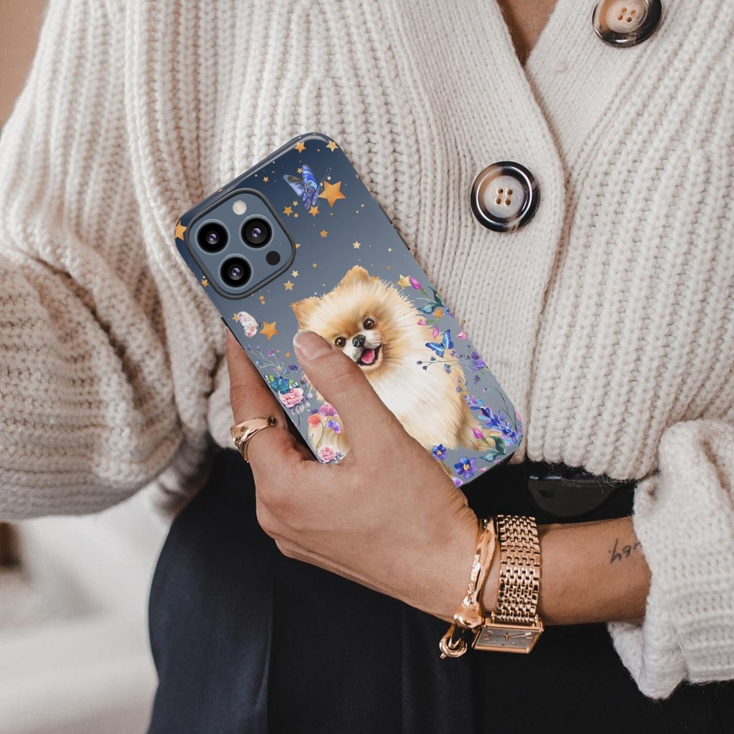 Pomeranian Spitz Phone Case, iPhone 14 Case, Black Pomeranian Gifts, Pom Mom Gifts, Fall Pomeranian, Pom Gifts, Pomeranian Christmas