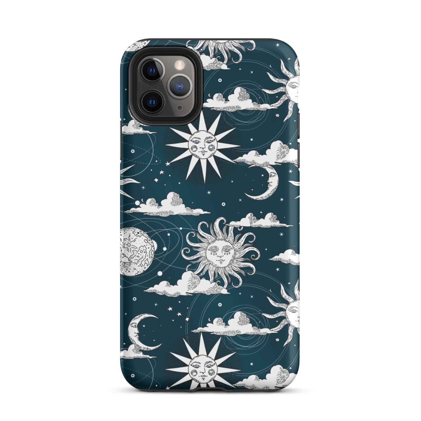 Dark Teal Sun and The Moon Dance Tough iPhone Case, Celestial Fairycore Cottage Core Mystical Vibes Gift for Teen Mother Gift for Daughter