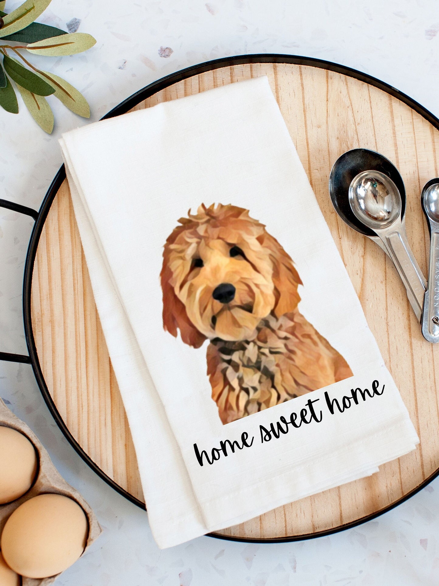 Goldendoodle Tea Towel Home Sweet Home, flour sack kitchen tea towel, golden doodle gifts, farmhouse hand towel, labradoodle dish towel