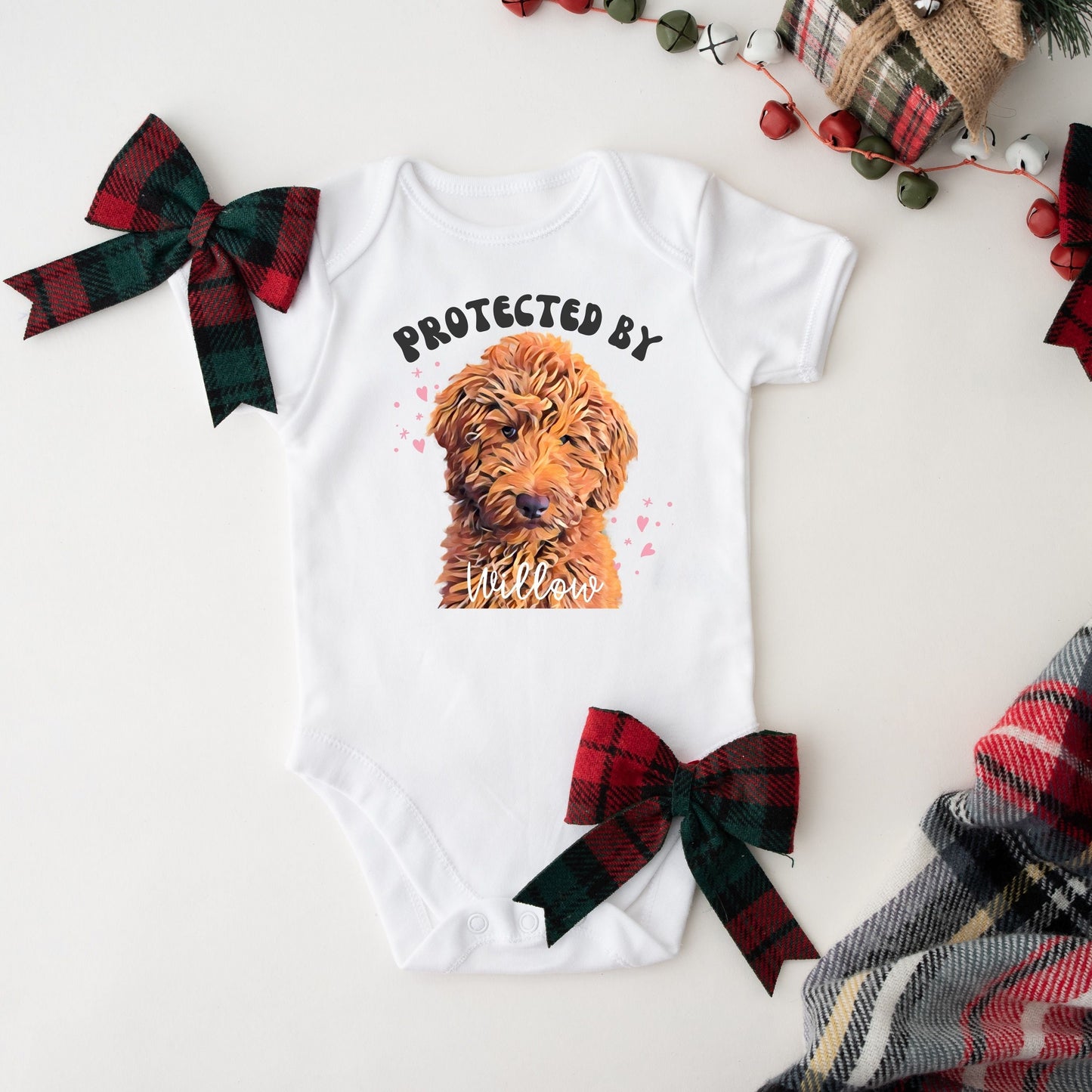 Protected by Dog Onesie®, Goldendoodle Onesie, New Best Friend Onesie, Custom Dog Breed Onesie®, Dog Name Onesie®, Baby Shower Gift