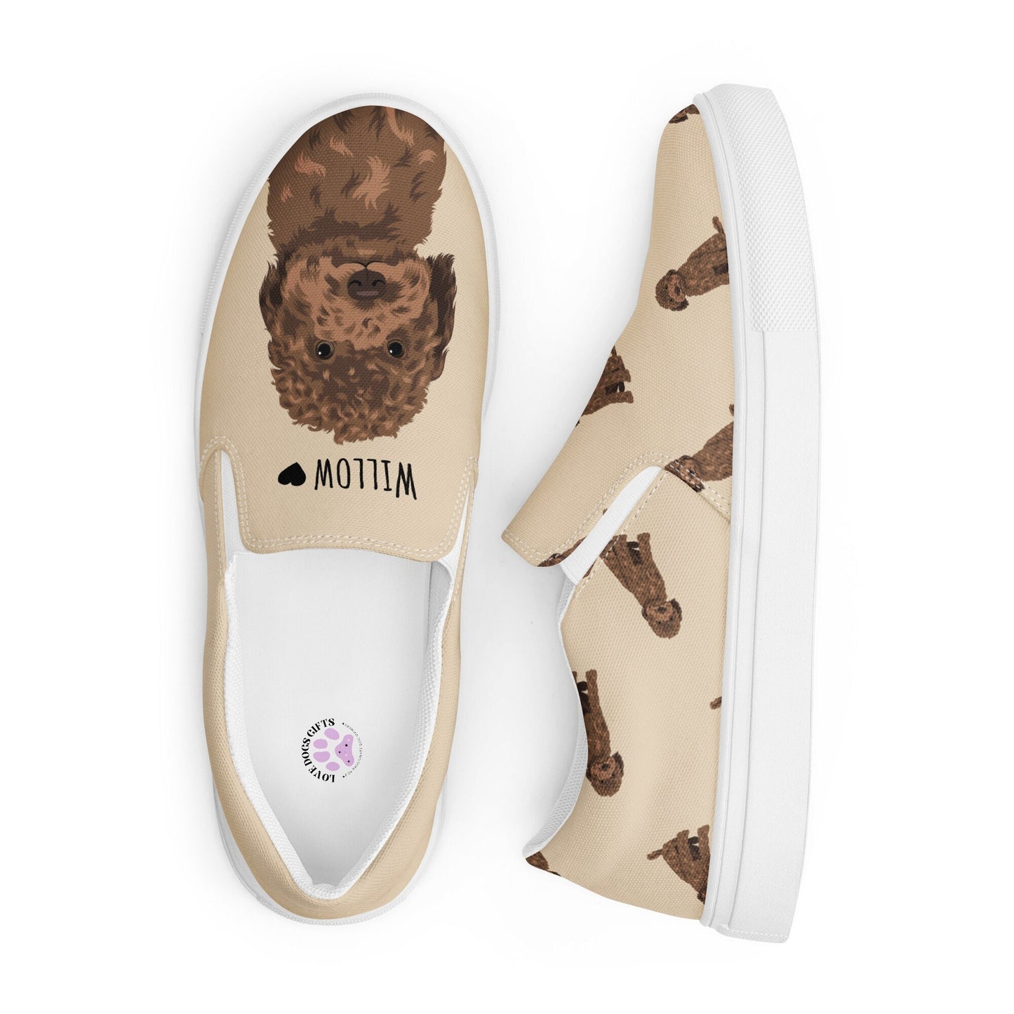 Chocolate Golden Doodle Women’s Slip-on Canvas Shoes, Pet Owner Gifts, Doodle Lover Gifts, Chocolate Cockapoo Shoes, Labradoodle Shoes