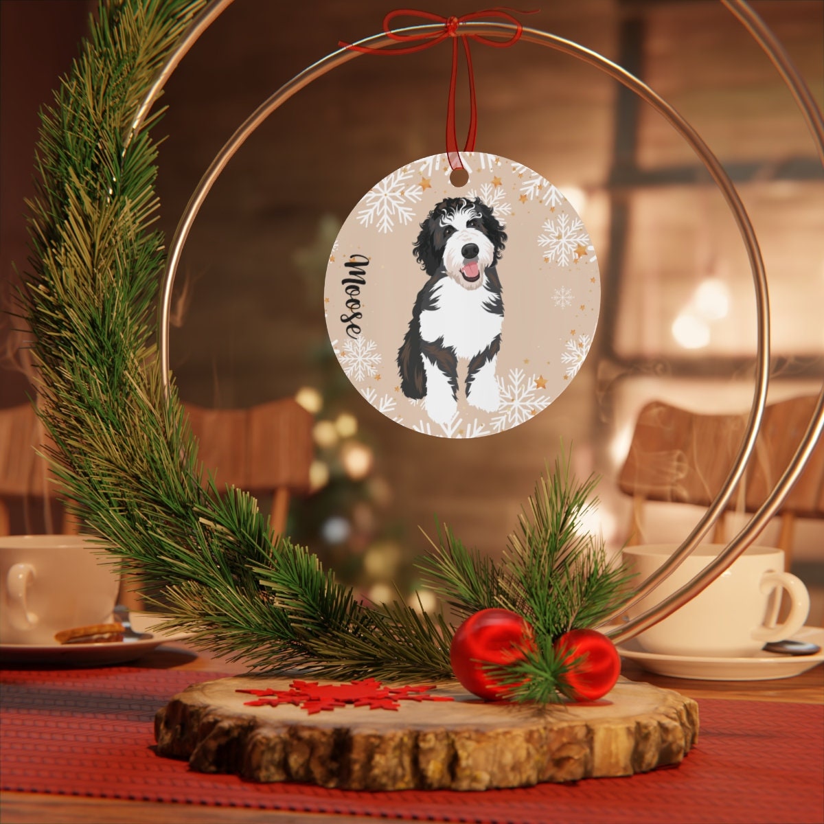 Bernedoodle Ornament Sand, Metal Ornament, Doodle Holiday Decor, Bernedoodle Gifts, Doodle Mom Gifts, Bernedoodle Dad Gifts, Dog Christmas