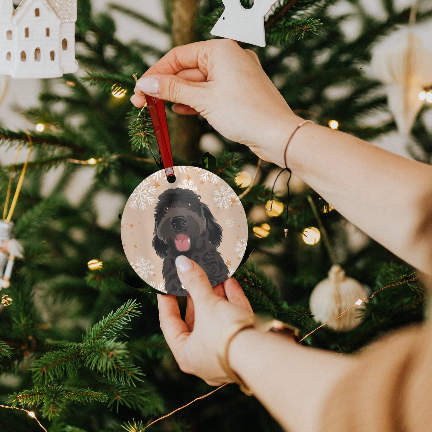 Goldendoodle Ornament, Dog Holiday Decor, Metal, Goldendoodle gifts, Doodle Lover Gift, Doodle Christmas Bauble,