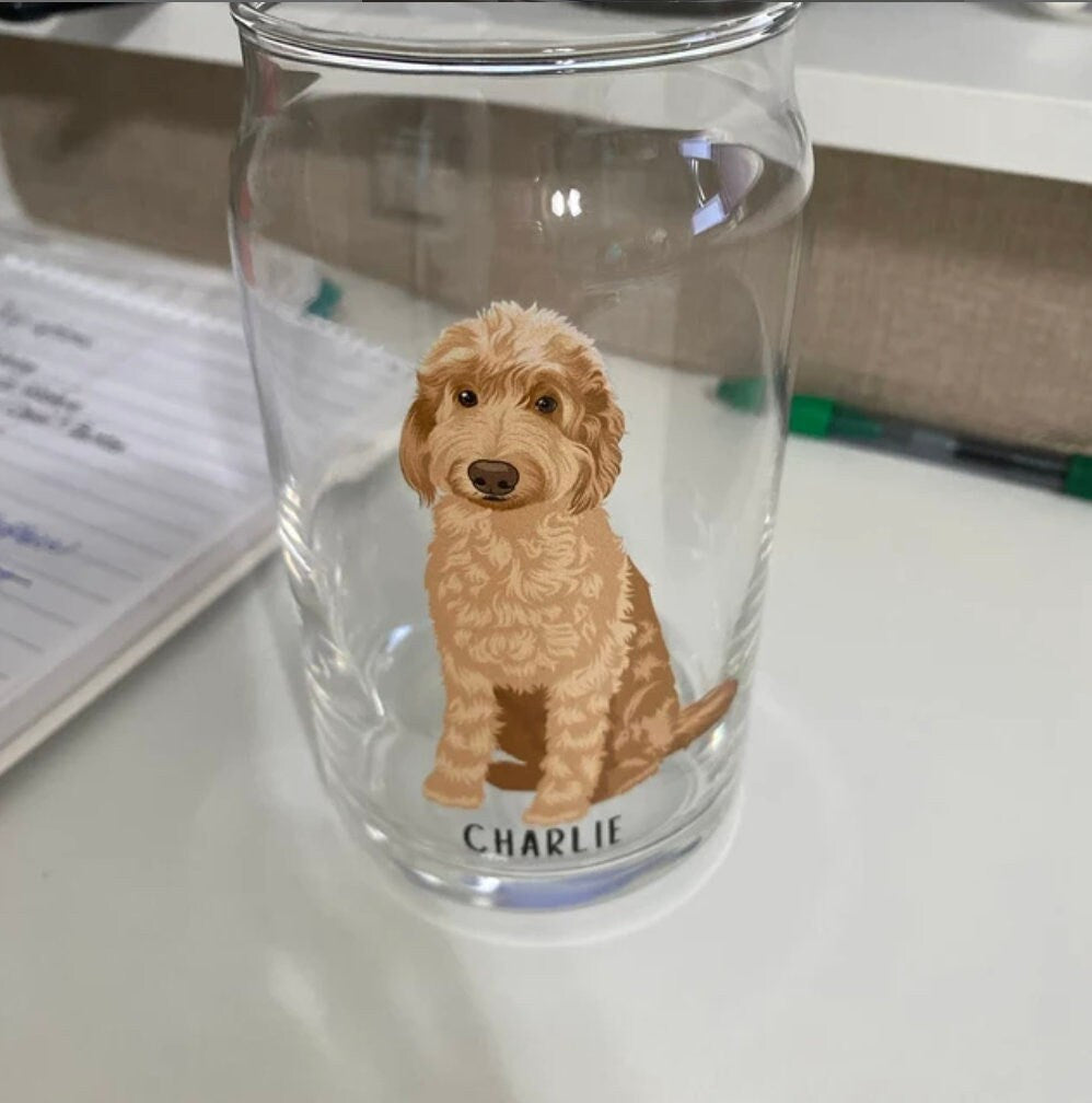 Goldendoodle glass, iced coffee glass, goldendoodle gifts, bernedoodle, latte mug, mothers day gift, labradoodle, daughter birthday gift