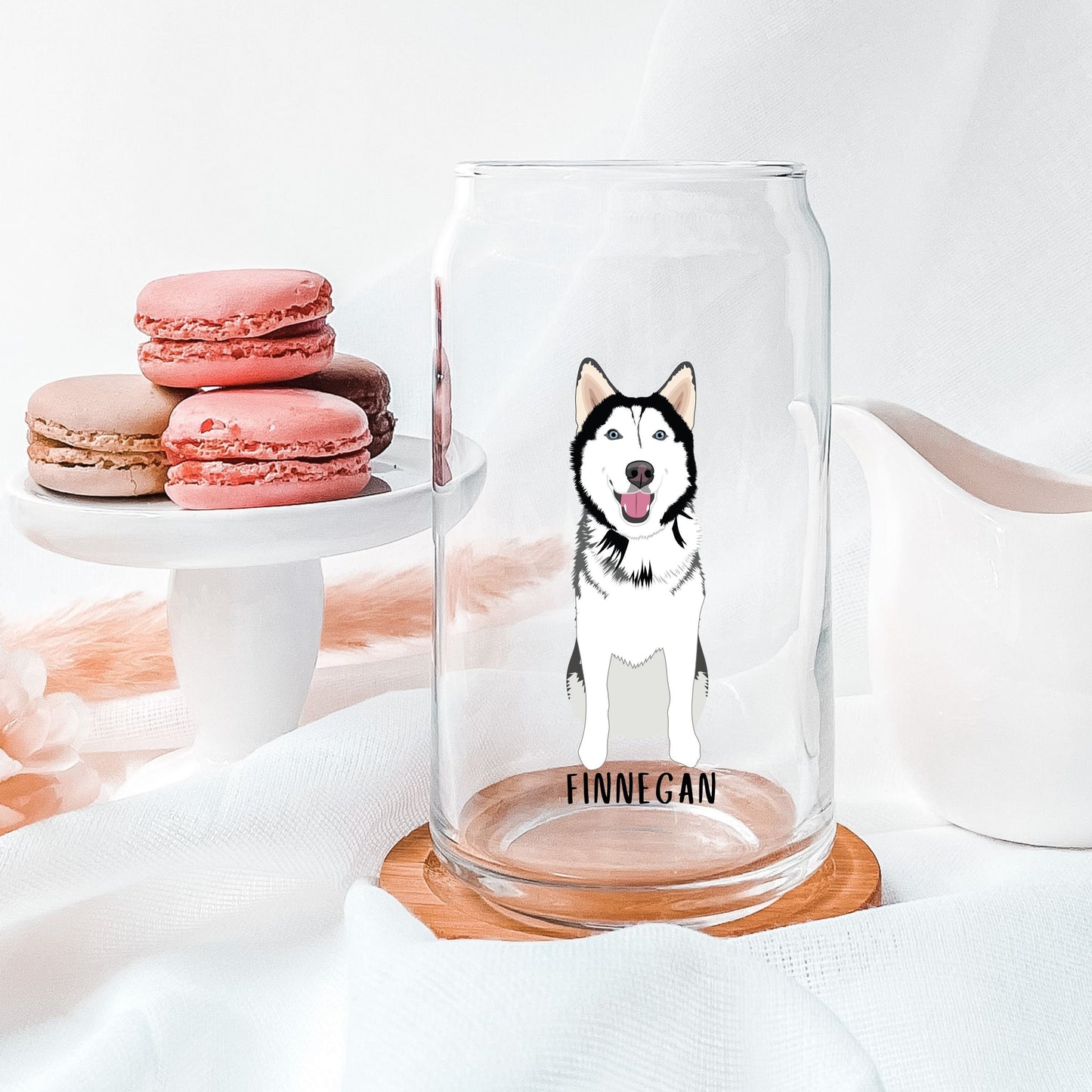 Husky Can Glass with lid and straw, red husky coffee glass iced, brown husky gift, Valentine gift for her, alaskan malamute dog mom gift