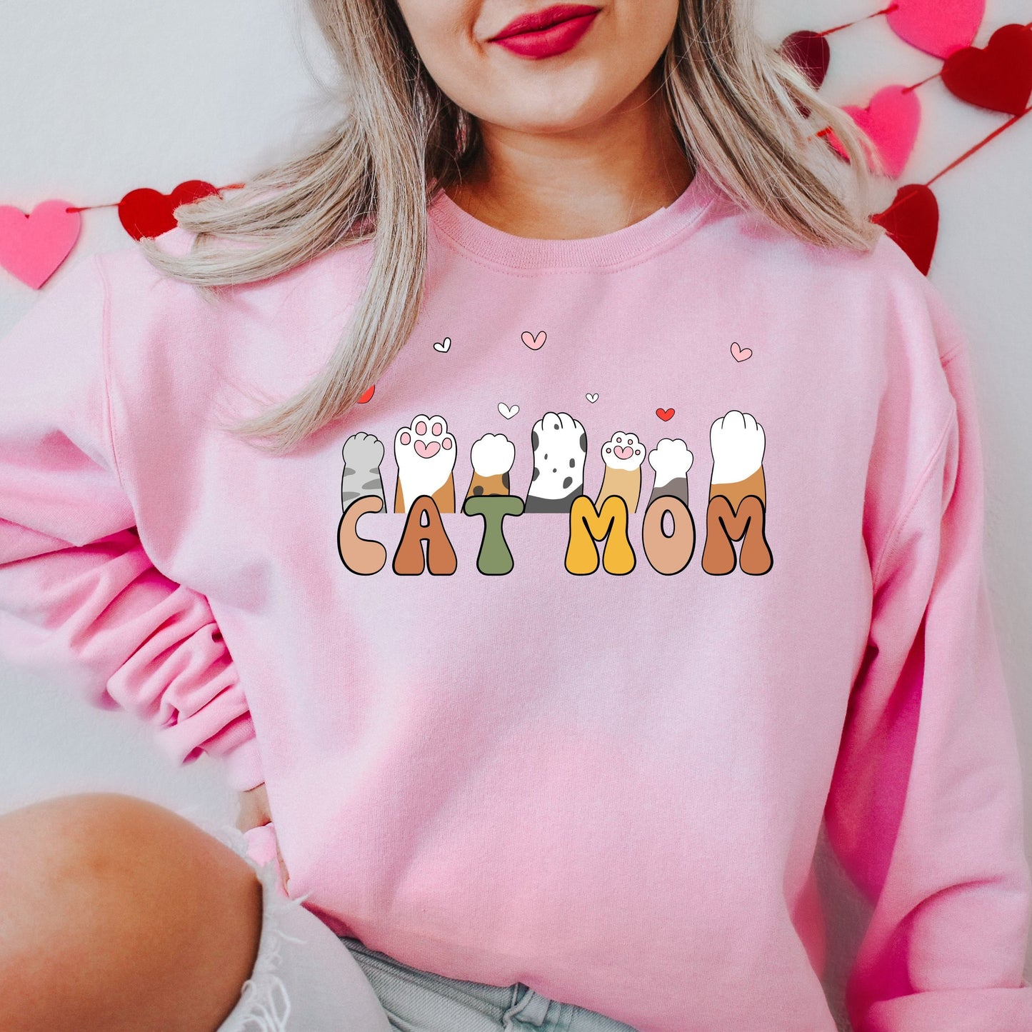 Retro Cat Mom Sweatshirt, Cat Valentine Shirt, Cat Mom Sweater, Cat Lover Gifts, Cat Owner Shirt, Cat Mom Gifts, Cat Owner Gifts, Cat Paws