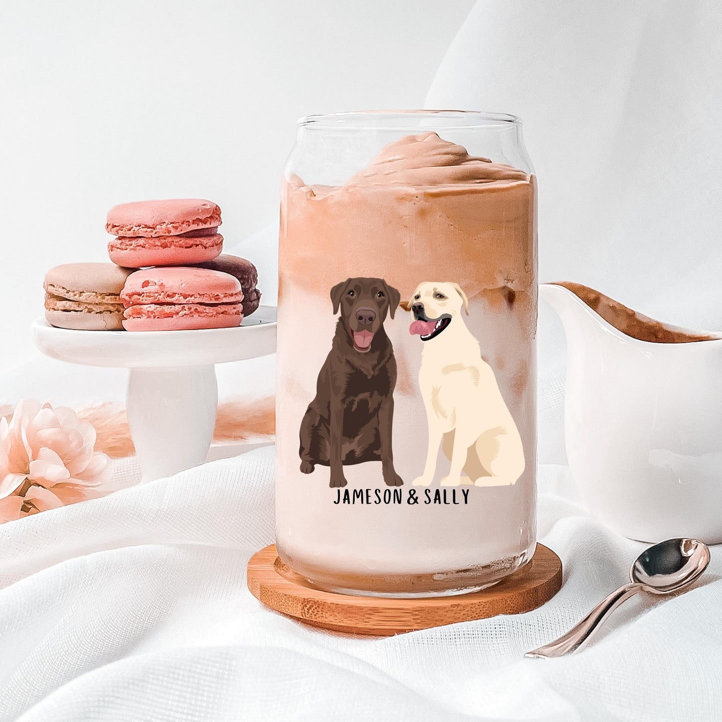 Labrador Retriever Can Glass With Lid & Straw, iced coffee glass, labrador gift, wife birthday gift, red fox labrador mom gift, gift for her