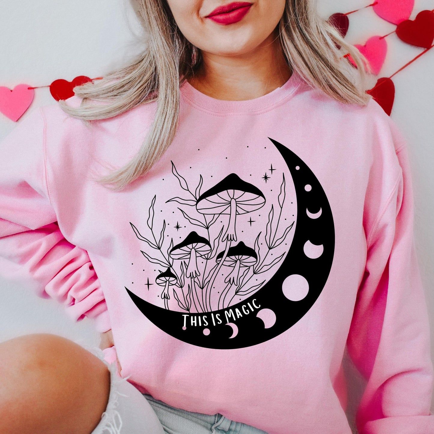 Mushroom Sweatshirt, Magical Moon Crewneck, Botanical Shirt, Hippie shirt, Mushroom Shirt, Mushroom Lover Gift, Celestial Moon Shirt