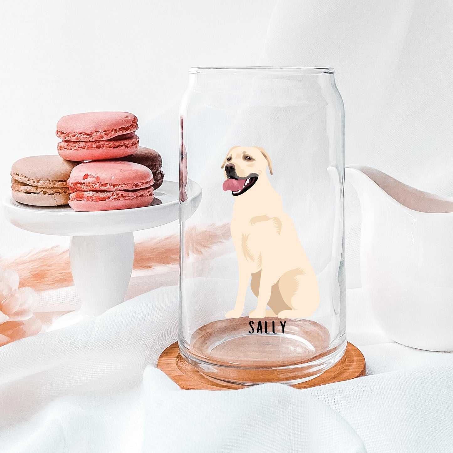 Labrador Retriever Can Glass With Lid & Straw, iced coffee glass, labrador gift, wife birthday gift, red fox labrador mom gift, gift for her