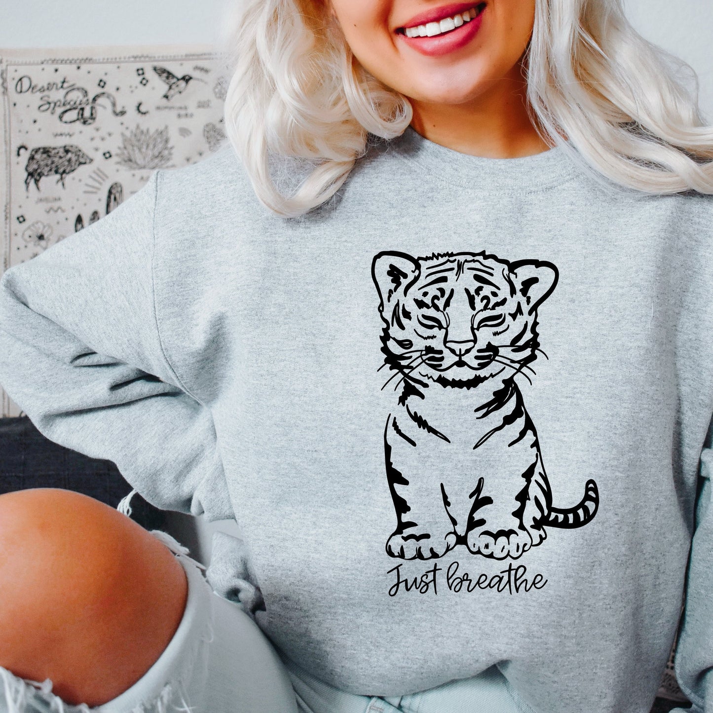 Lion cub sweatshirt, just breathe shirt, deep breaths, meditation sweater, meditation lover shirt, empathy crewneck, aesthetic safari shirt