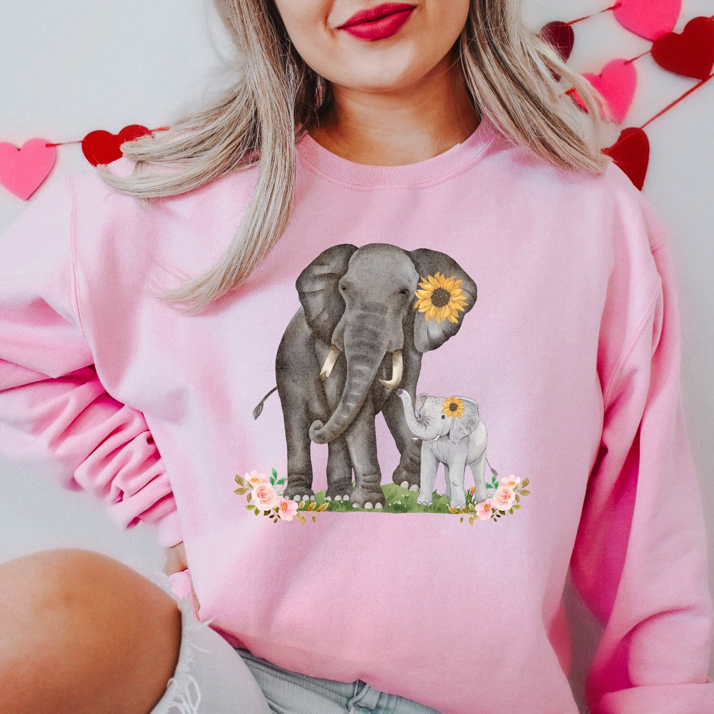 Elephant Sweatshirt, Elephant Baby Shirt, Elephant Family Sweater, Elephant Lover Gifts, Sunflower Shirt, Unisex Crewneck, Elephant Gifts