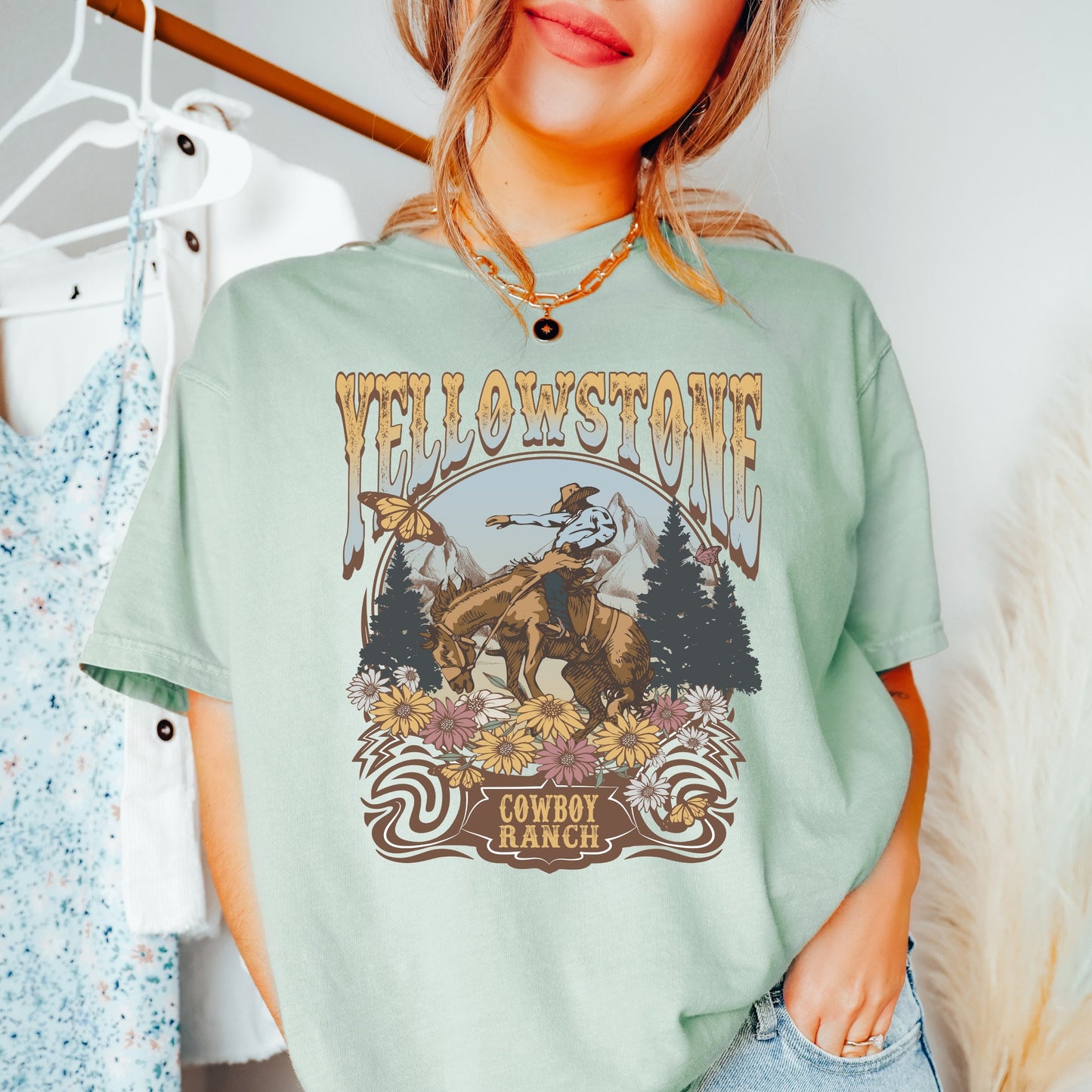 Yellowstone cowboy ranch tee, rodeo cowboy t-shirt, cowgirls tee, comfort colors tshirt, long live the cowgirls, retro Nashville tee