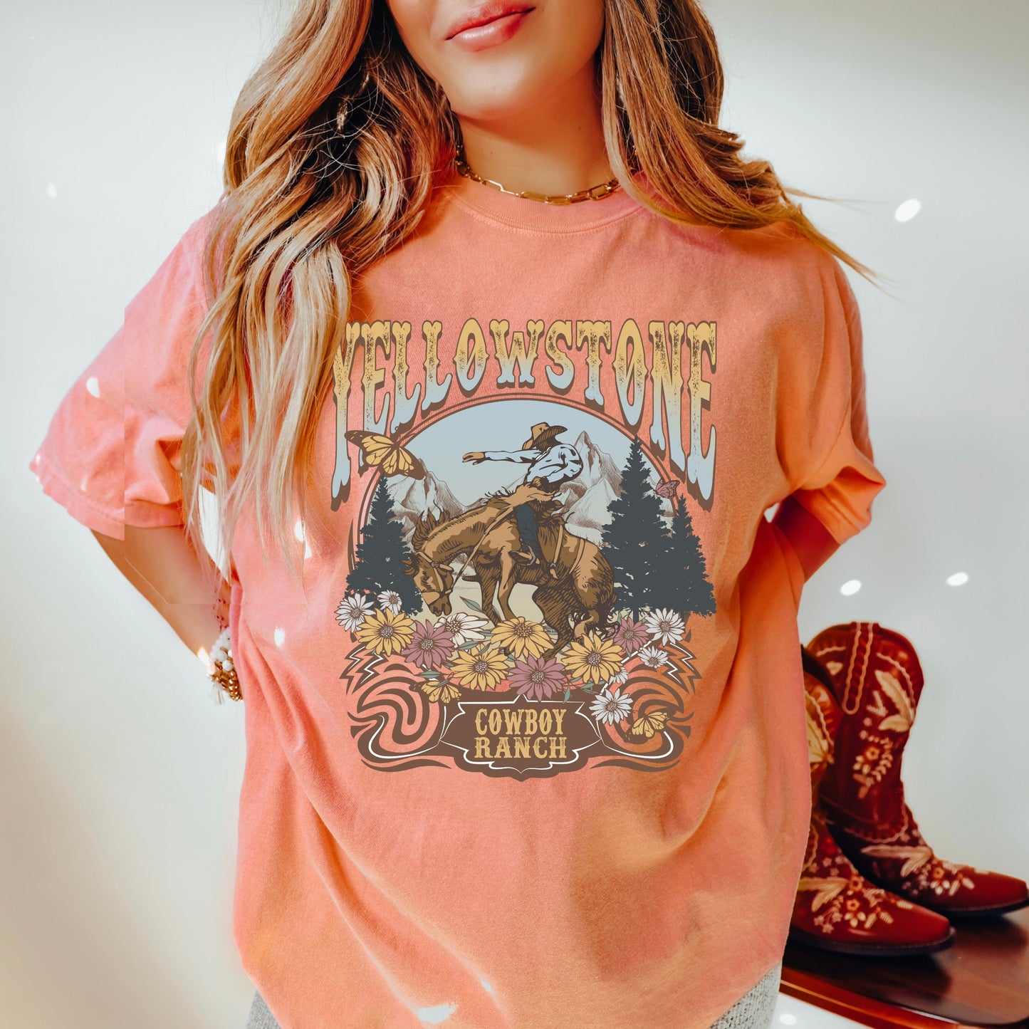 Yellowstone cowboy ranch tee, rodeo cowboy t-shirt, cowgirls tee, comfort colors tshirt, long live the cowgirls, retro Nashville tee