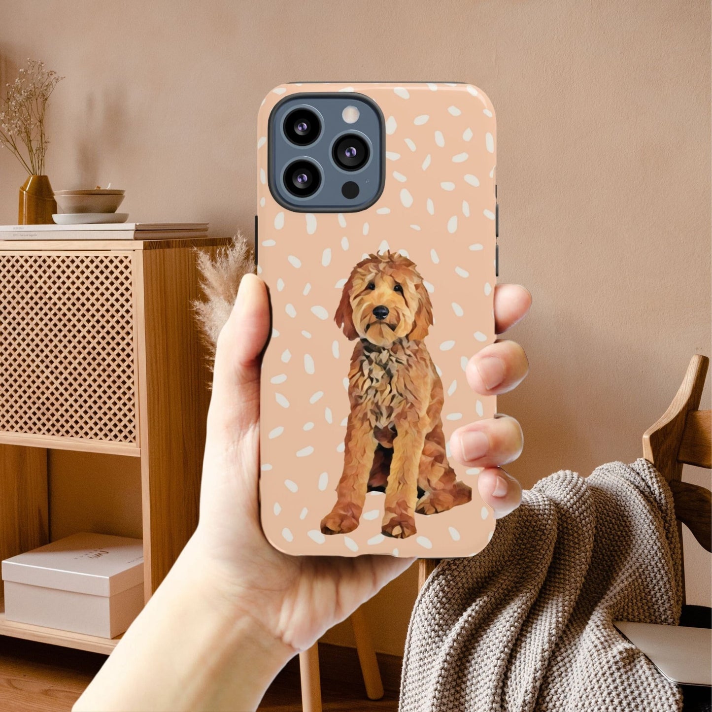 Peach Goldendoodle Phone Case, iPhone 15 Case pro max, Goldendoodle Gifts, mothers day gift, doodle mom birthday gift, summer phone coved