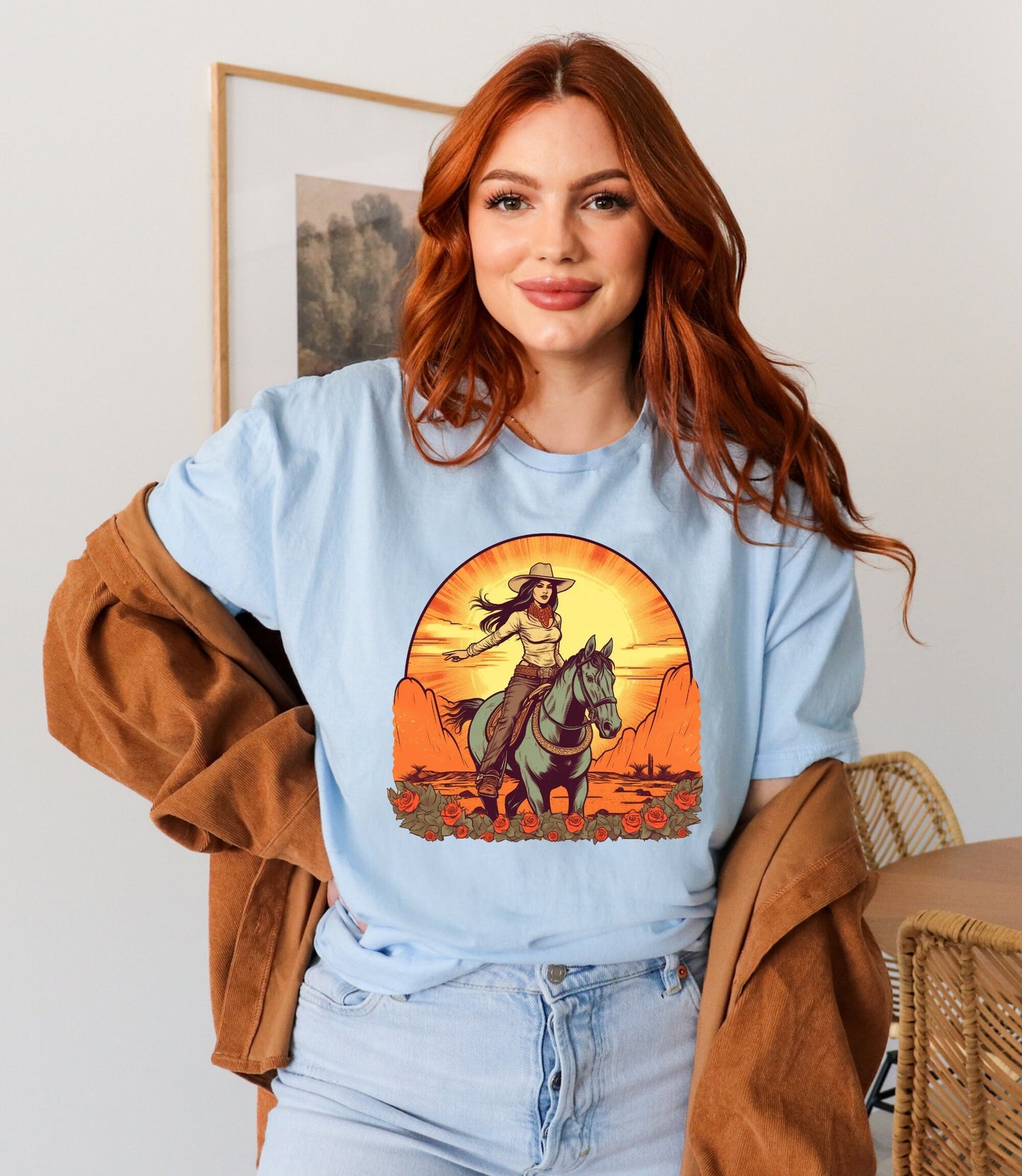 Western cowgirl t-shirt, desert sunset cowgirl tee, retro long live cowgirls aesthetic, desert sunset tee, riding horse shirt, cowgirl gifts