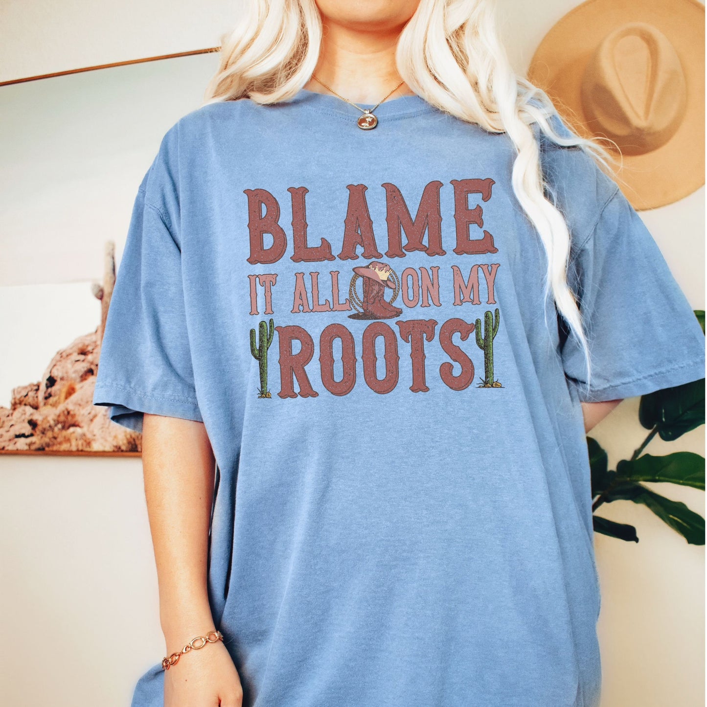 Blame it all on my roots tee, cowgirls tee, comfort vintage inspired colors t-shirt, Nashville tee, tennessee tee