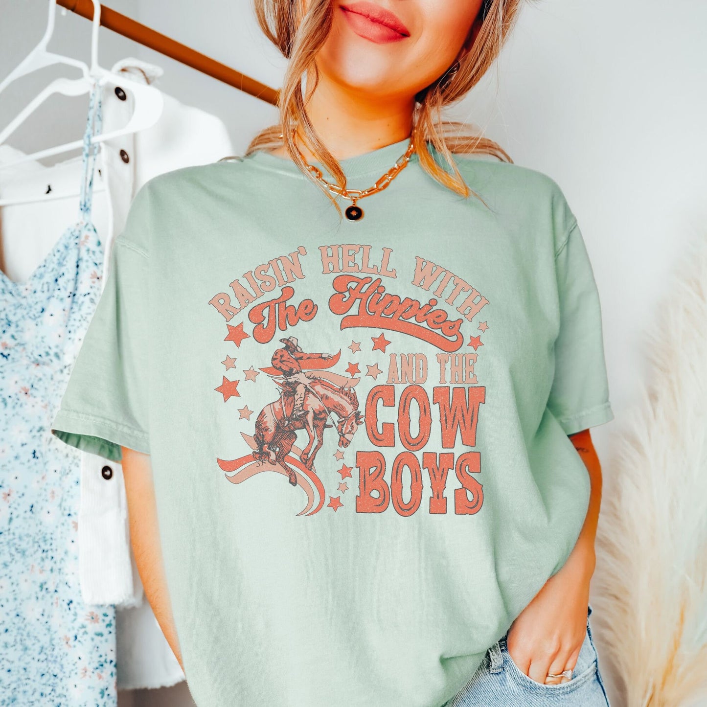 Raisin hell with the hippies tee, rodeo cowgirl t-shirt, cowgirls tee, comfort colors tshirt, comfort colors shirt, Nashville tee, tennessee
