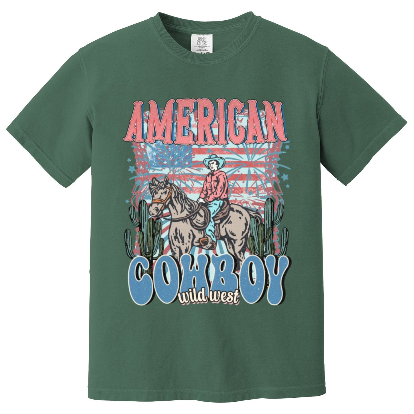 Retro American cowboy comfort colors t-shirt, cowgirl husband t-shirt, 4th of july gifts, cowboy gifts, wild cowboy shirt, independence day
