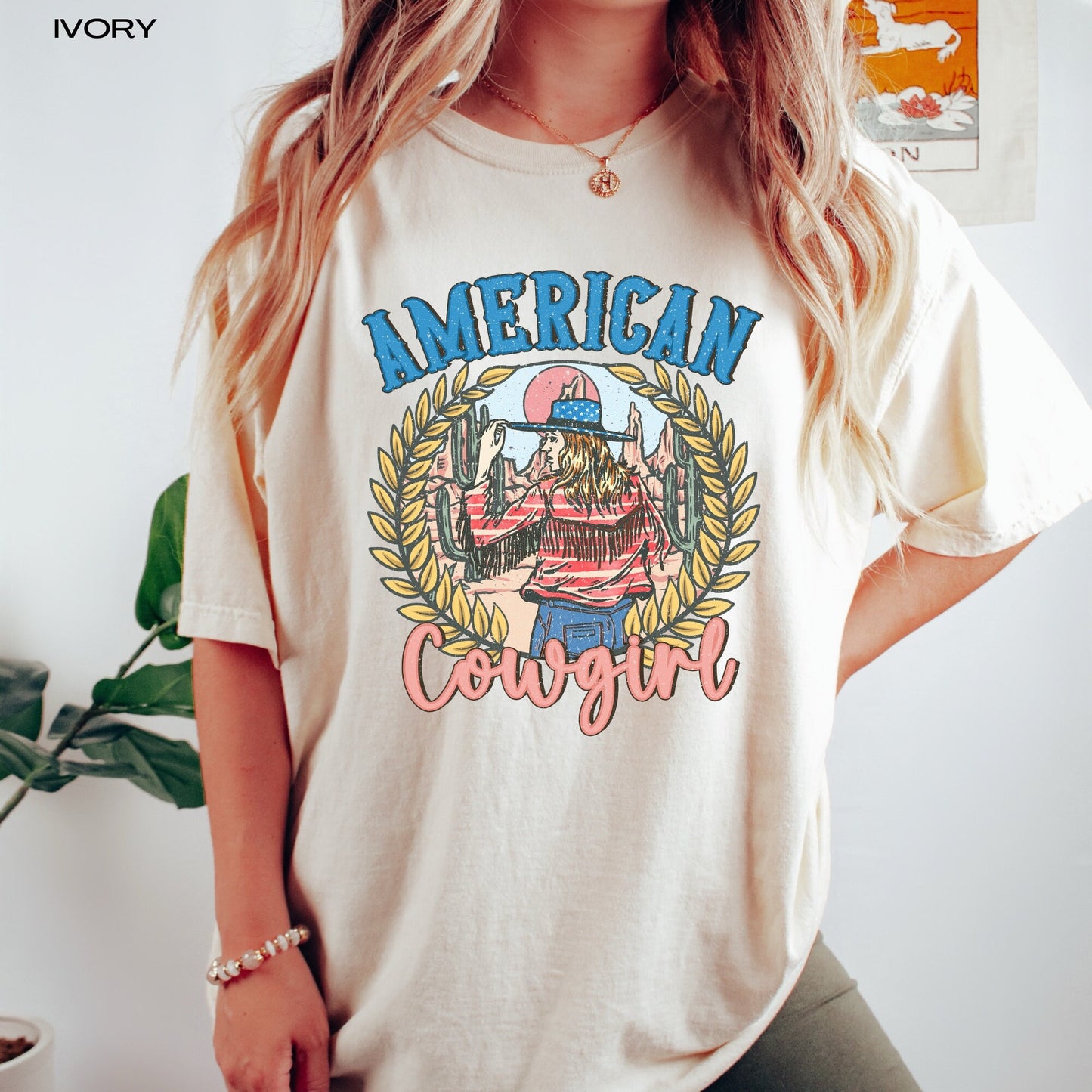 Retro American cowgirl comfort colors t-shirt, 4th of july gifts, vintage independence day shirt, cowgirl gifts, cowgirl birthday gift