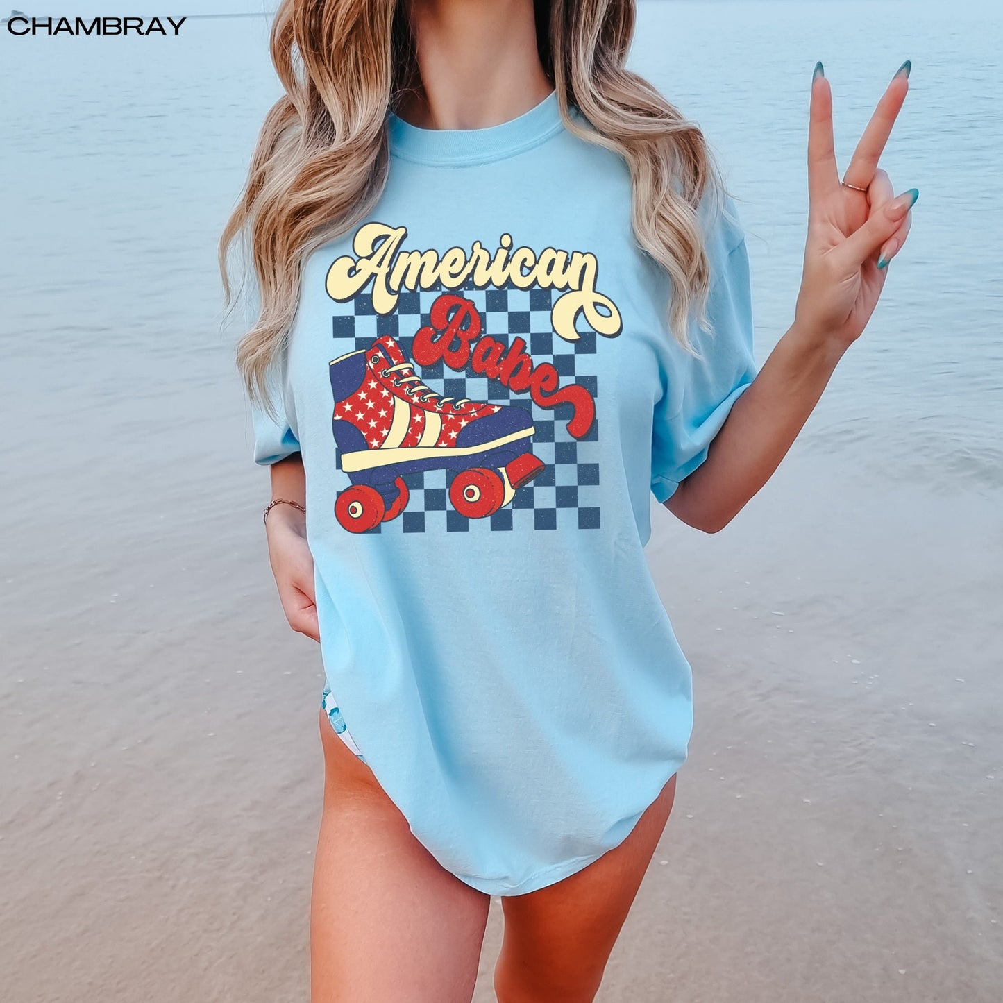 4th of July retro American babe comfort colors t-shirt, vintage shirt, independence day tee, red white and blue, american birthday gift