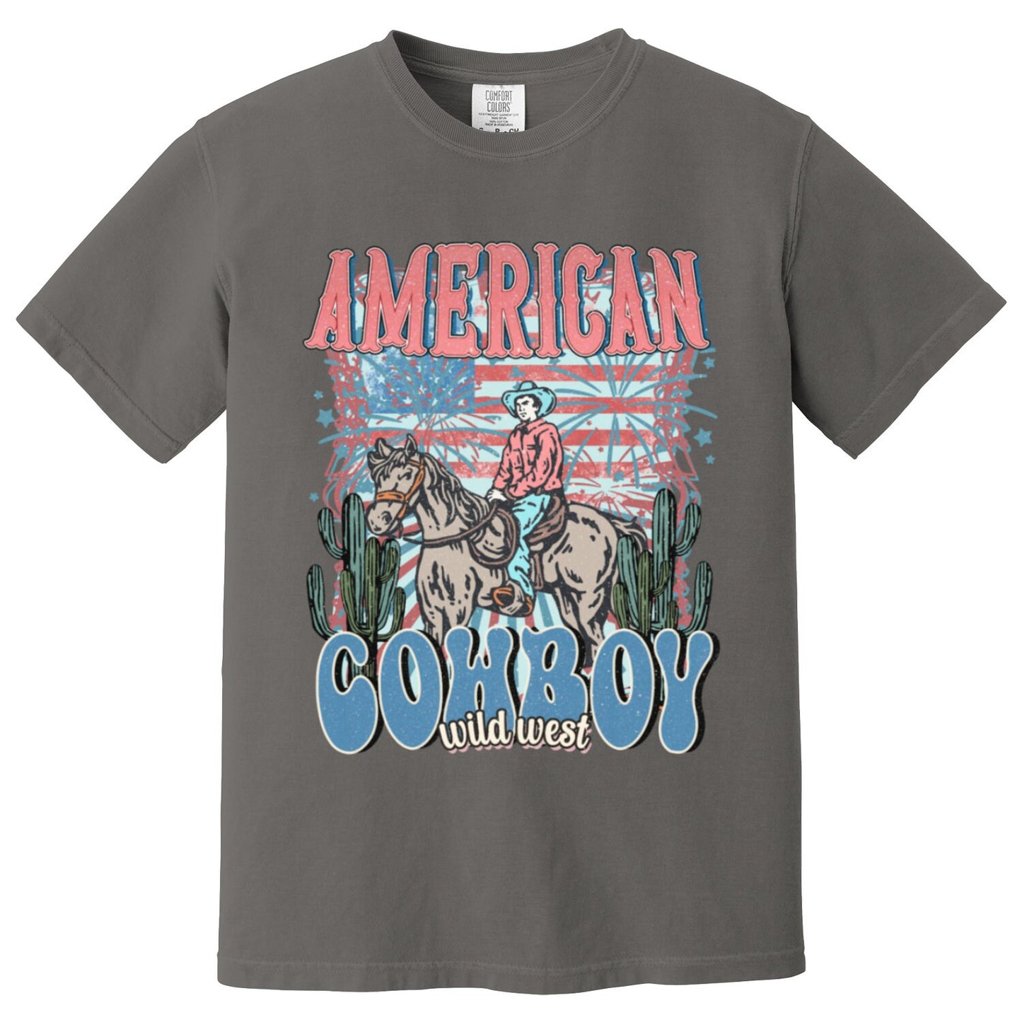 Retro American cowboy comfort colors t-shirt, cowgirl husband t-shirt, 4th of july gifts, cowboy gifts, wild cowboy shirt, independence day