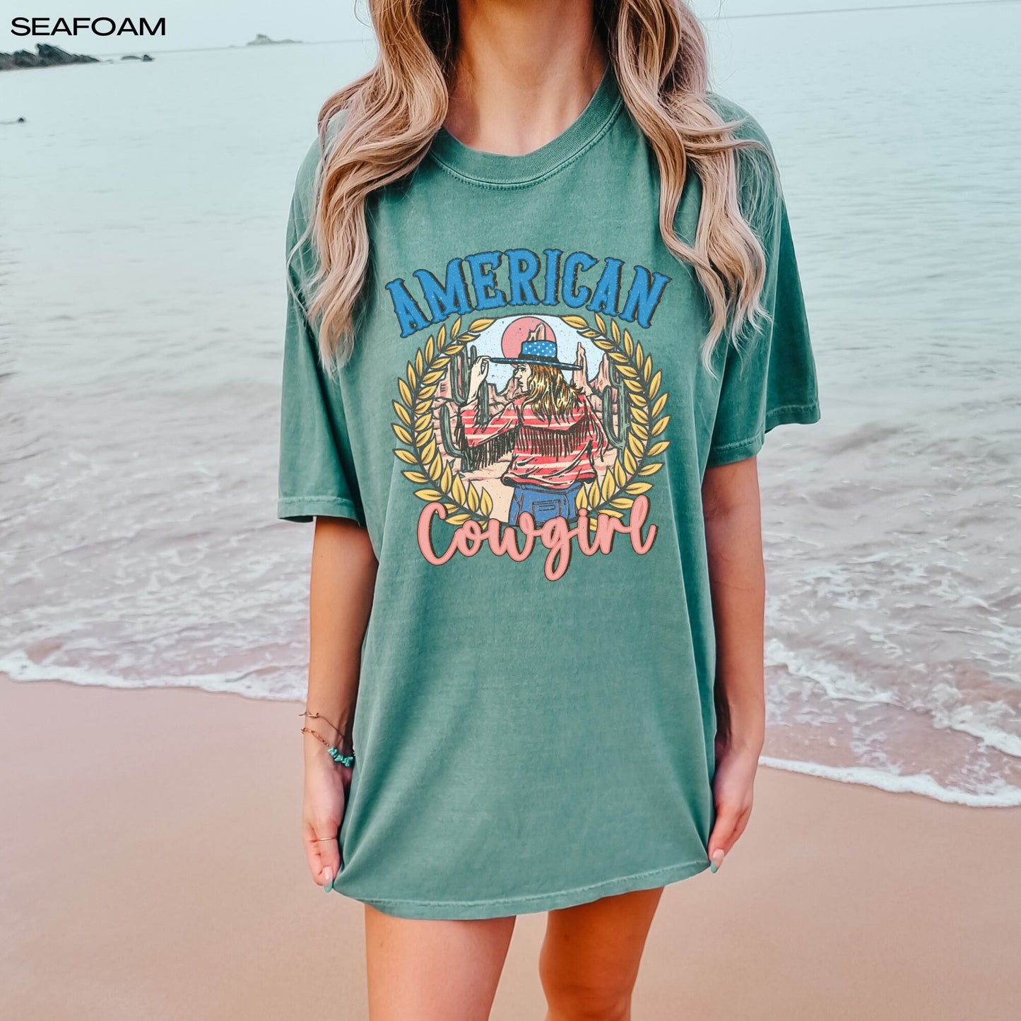 Retro American cowgirl comfort colors t-shirt, 4th of july gifts, vintage independence day shirt, cowgirl gifts, cowgirl birthday gift